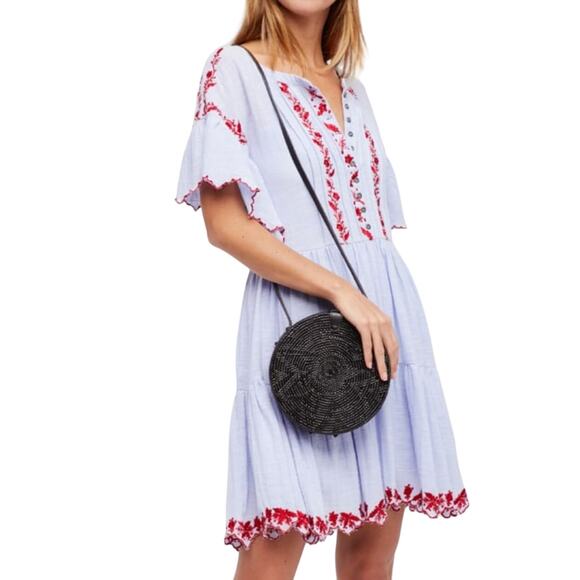 Goodnight Macaroon L Baby Blue Tiered Ruffle Mini Dress Embroidery *flaw - Picture 1 of 9